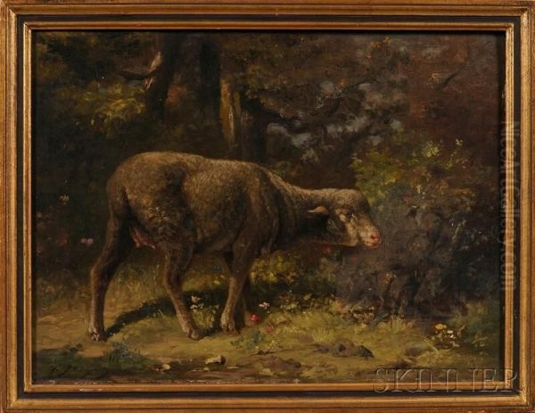 Sheep In A Forest Landscape Oil Painting by Charles Emile Jacque