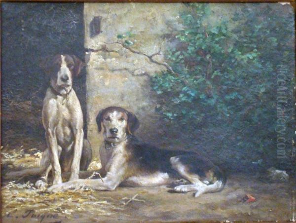 Deux Chiens Oil Painting by Charles Emile Jacques