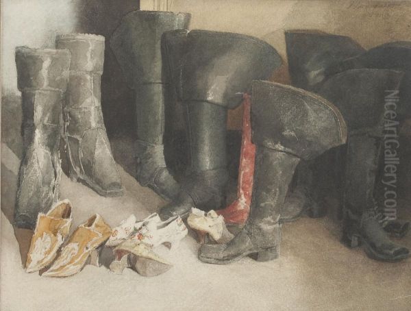 Study Of Boots And Shoes Oil Painting by Henri Alfred M. Jacquemart