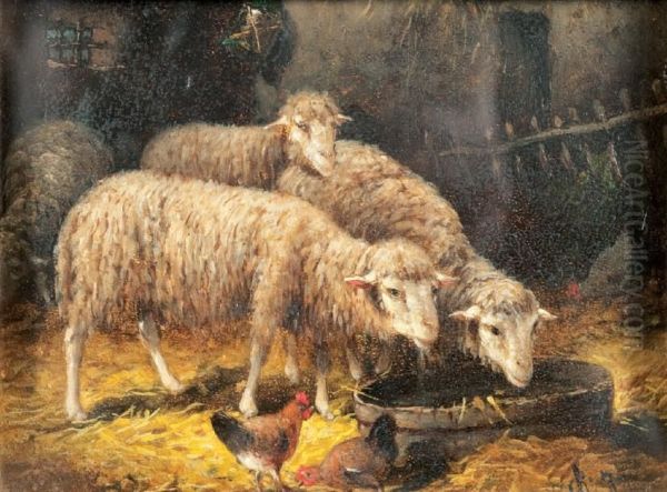 Moutons A La Bergerie Oil Painting by Charles Jacques