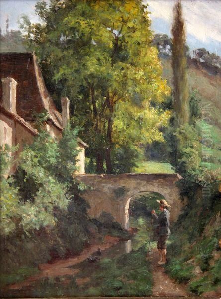 Jeune Homme Au Chapeau Devant Un Moulin Oil Painting by Emile Jacques