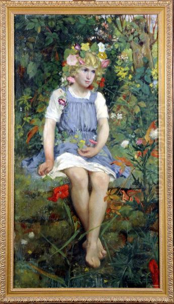 Jeune Fille Aux Fleurs Oil Painting by Emile Jacques