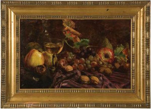 Fruit With A Glass Of Wine Oil Painting by Emile Jacques