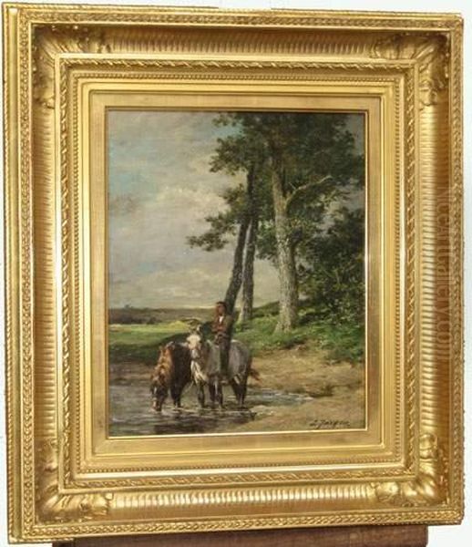  Chevaux A La Riviere  Oil Painting by Emile Jacques