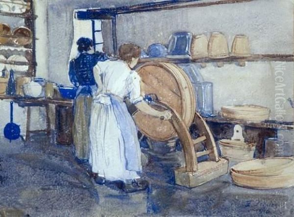 Interieur De Ferme (fabrication Du Gruyere) Oil Painting by Francois Jacques