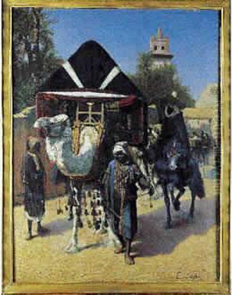 L'arrivee Au Caravanserail Oil Painting by Charles Emmanuel Jadin