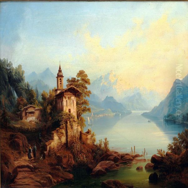 Evening At Lake Como Oil Painting by Heinrich Jaeckel