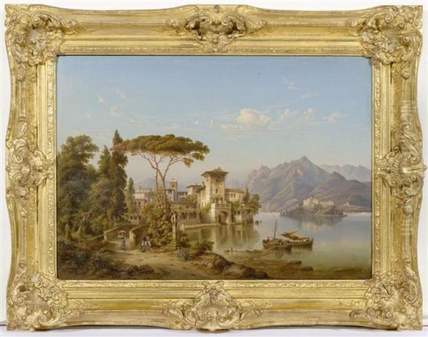 Landscape With A View On Lake Como Oil Painting by Heinrich Jaeckel