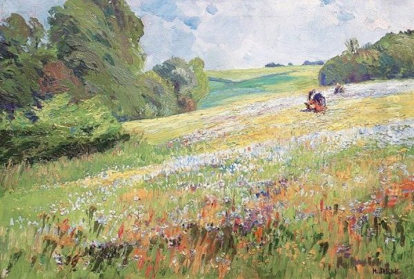 Picking Flowers On A Meadow In Summertime Oil Painting by Hugo Jaeckel