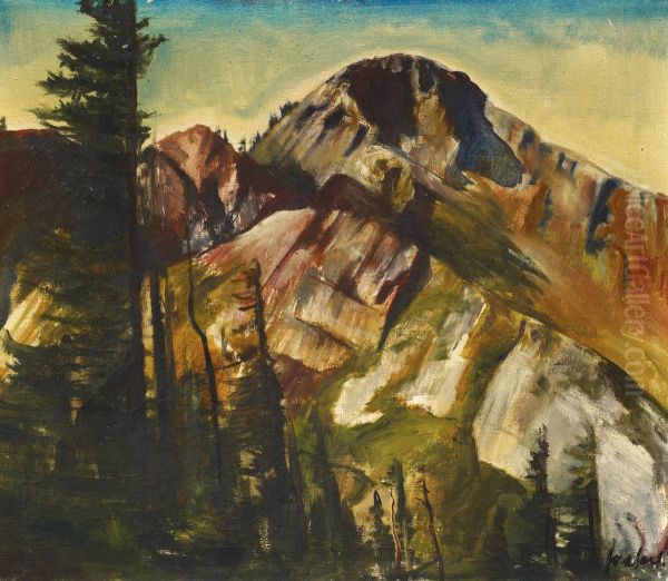 Mountain Landscape Oil Painting by Willy Jaeckel