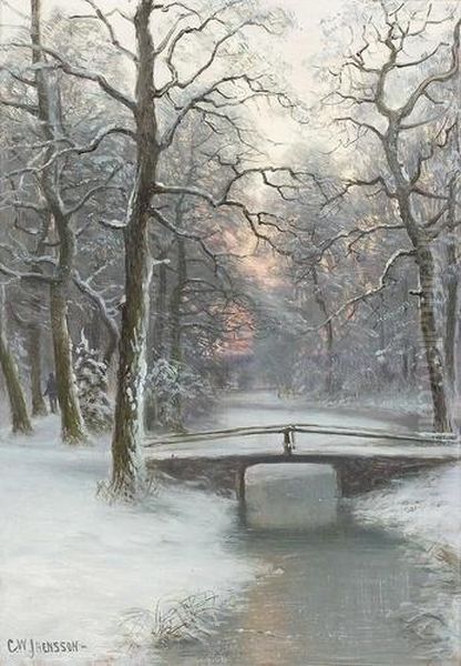 Abendliche Winterlandschaft. Oil Painting by Carl Wilhelm Jaensson