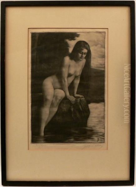 An Art Nouveau Era Nude In A Naturalistic Setting Oil Painting by Georg Jahn