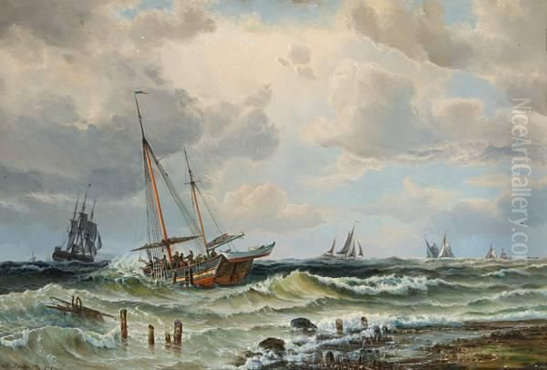 Ved Kysten Oil Painting by Hans Emil A. Jahn