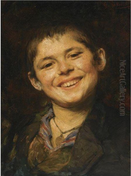 Laughing Boy Oil Painting by Georg Jakobides