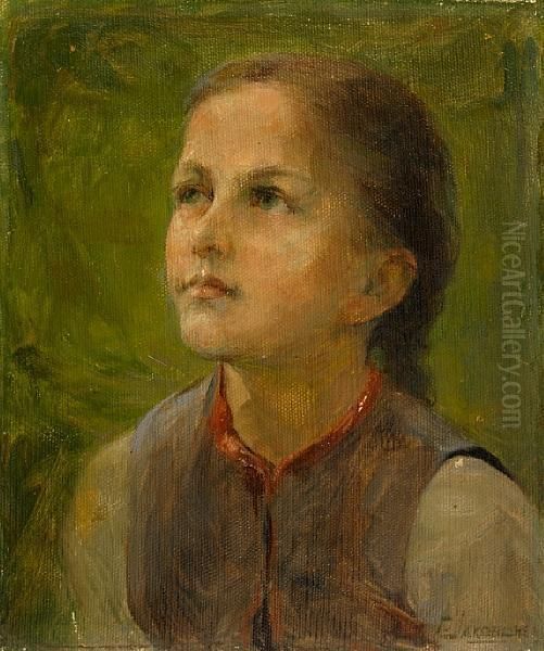 Little Girl In The Fields Oil Painting by Georg Jakobides