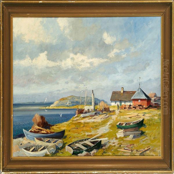 Coastal Scene From Samso Island Oil Painting by Johan Jakobsen