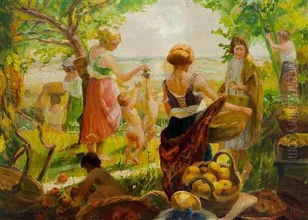 Fruit Harvest Oil Painting by Frantisek Jakub