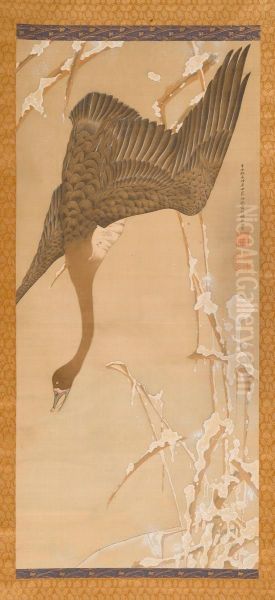 A Fine Kakemono Of A Goose In Winter Oil Painting by Ito Jakuchu