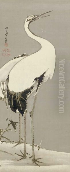 Two Cranes Oil Painting by Ito Jakuchu