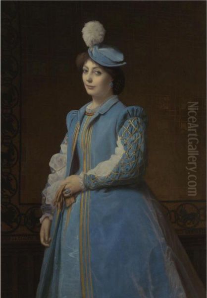 Portrait Of A Lady In Blue Oil Painting by Charles Francois Jalabert