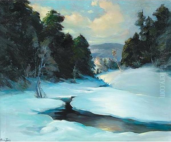 Forest Stream With Snow-covered Banks Oil Painting by Alice James