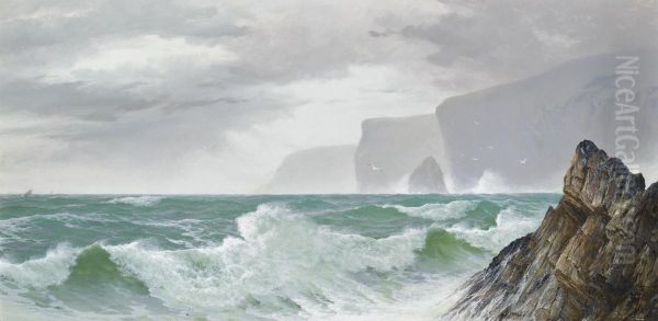 Waves Crashing Onto The Cornish Coast Oil Painting by David James