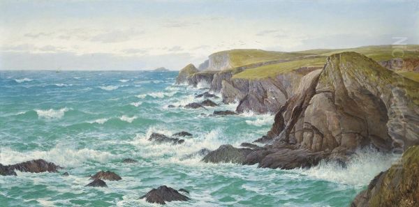 A Blustery Day Off The Cornish Coast Oil Painting by David James