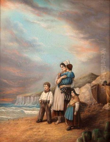 Fisher-family By The Shore Oil Painting by Edith Augusta James