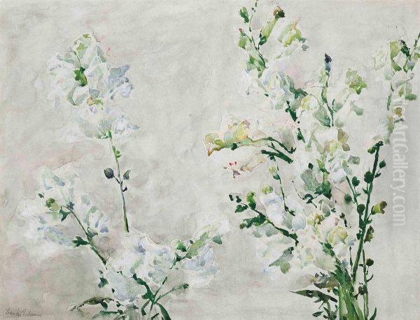 White Freesias And Narcissi Oil Painting by Francis Edward James