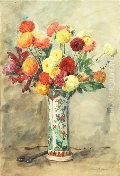 Ranunculus In Famille Verts Oil Painting by Francis Edward James