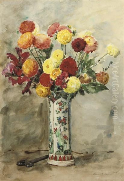 Assorted Summer Flowers In A Vase Oil Painting by Francis Edward James