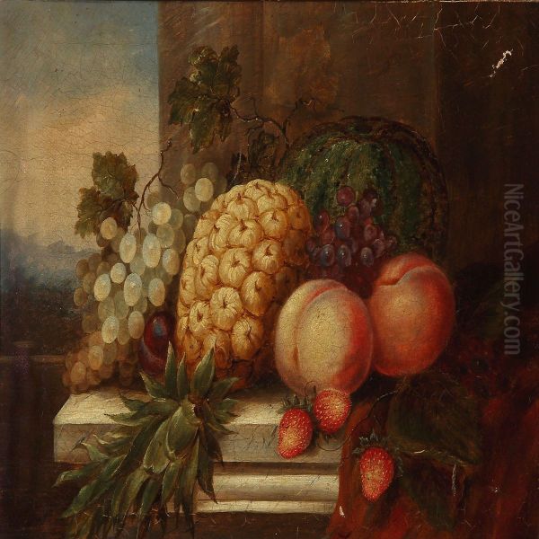 Still Life With Fruits At A Column Oil Painting by George James