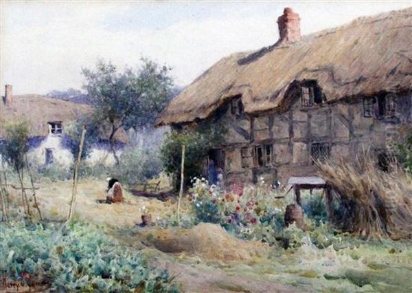 Old Cottages Oil Painting by Harry E. James