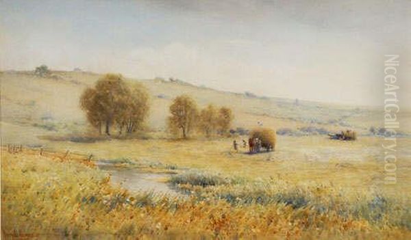 Harvest Signed Bottomleft Oil Painting by Harry E. James