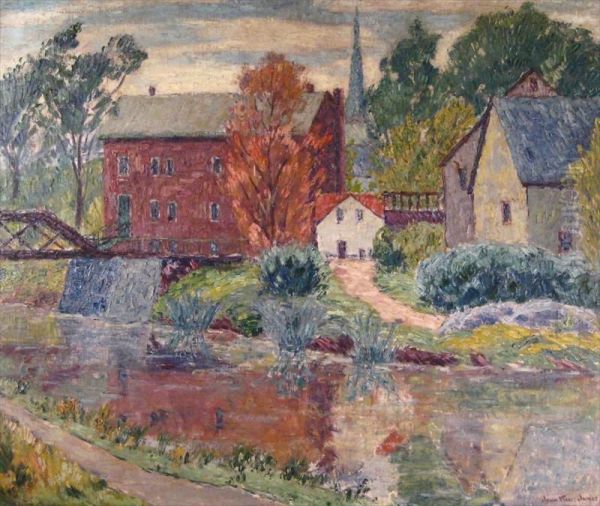 Landscape Scene With Bridge & Church by John Wells James