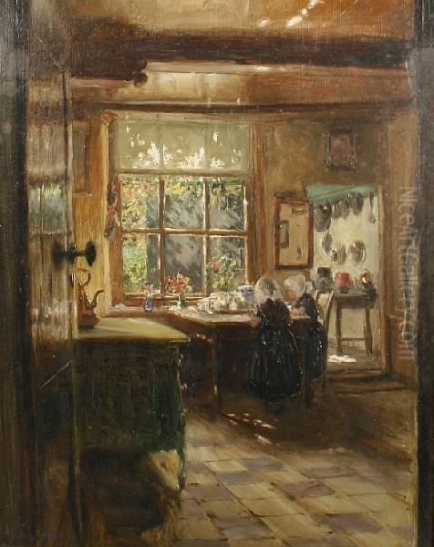 Dutch Interior Oil Painting by Walter John James