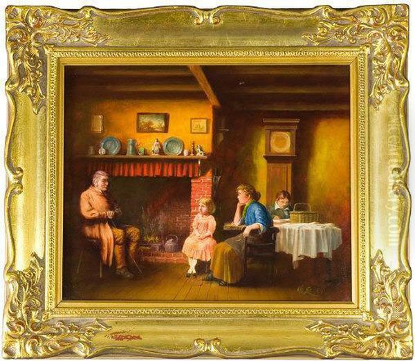 Family Scene Oil Painting by Will James