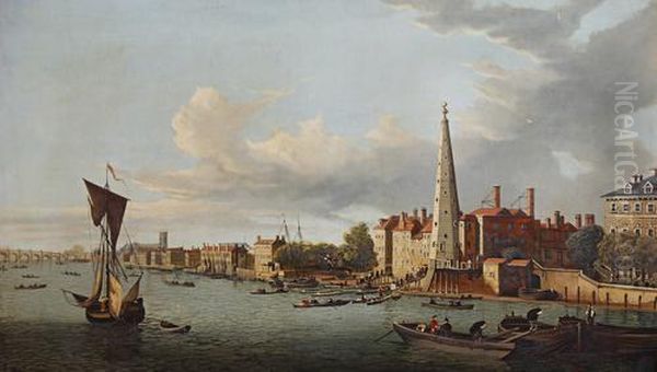 View Of The Thames At Westminster Oil Painting by William James