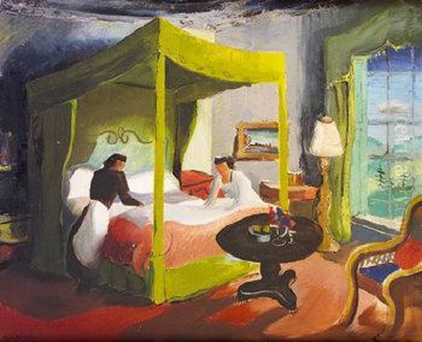 Making The Bed Oil Painting by Joan Jameson