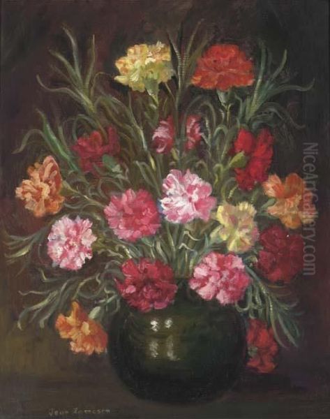 Still Life With Carnations In A Vase Oil Painting by Joan Jameson