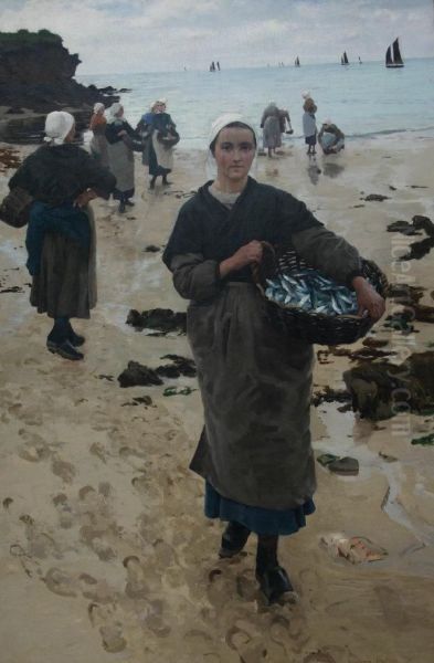 Breton Fisherwoman With Basket Of Sardines Oil Painting by Middleton Alexander Jameson