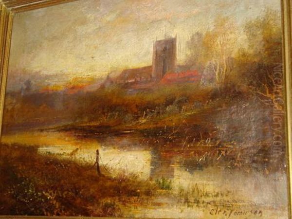 Church Beside A River Oil Painting by Alexander Jamieson