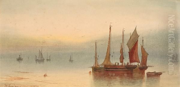 Thames River Barges, A Pair Oil Painting by F.E. Jamieson