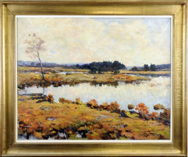 Les Etangs A Genk Oil Painting by Leon Jamin