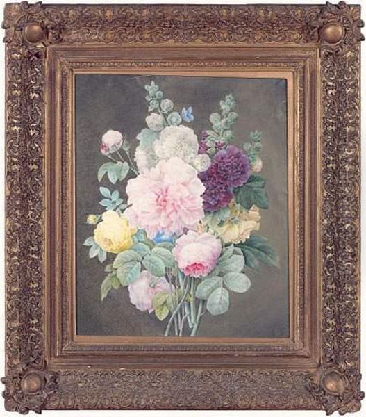 Bouquet De Roses Et De Pivoines Oil Painting by Adele Janet