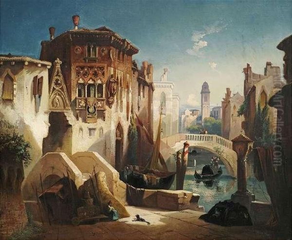 At A Venetian Canal. Oil Painting by Christian Jank