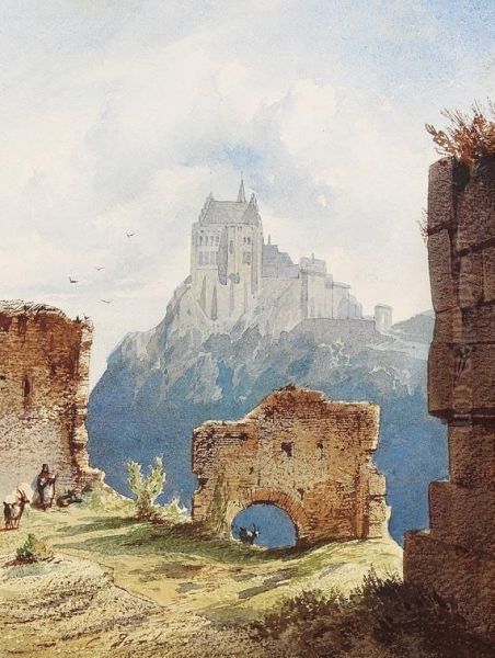 Ruinen Mit Blick Auf Eine Burg Oil Painting by Christian Jank