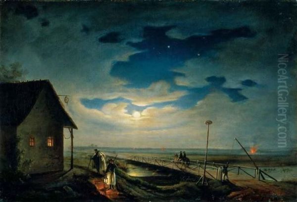 Moonlit Hungary Oil Painting by Janos Janko