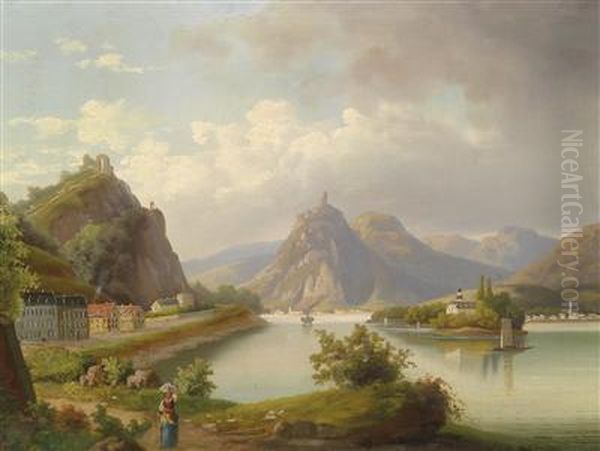 Circle Rhein Landscape Oil Painting by J. Wilhelm Jankowski