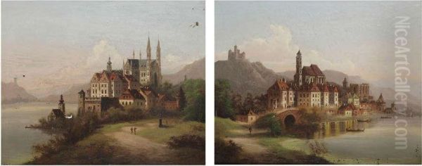 Gezicht Op De Apollinariskerk Teremagen En Gezicht Te Danstein Oil Painting by J. Wilhelm Jankowski